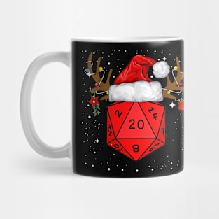 Funny D20 Dice Reindeer Santa Hat Christmas Holiday Party Gift Mug